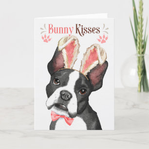 Boston Terrier in Bunny Ears voor Pasen Feestdagen Kaart
