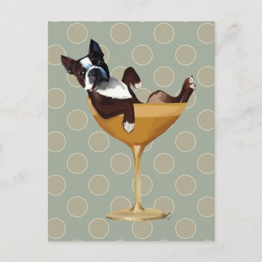 Boston Terrier in Cocktail Glass Briefkaart (Voorkant)