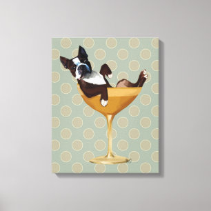 Boston Terrier in Cocktail Glass Canvas Afdruk