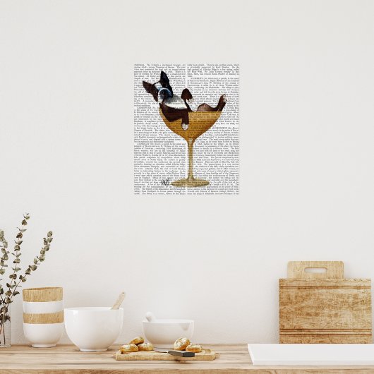 Boston Terrier in Cocktail Glass Poster (Keuken)