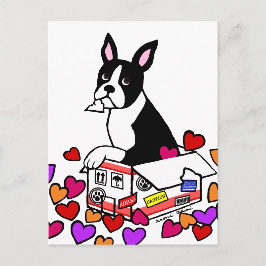 Boston Terrier in de Box Cartoon Briefkaart (Voorkant)