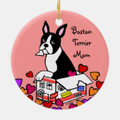 Boston Terrier in de Box Cartoon Keramisch Ornament (Achterkant)
