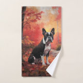 Boston Terrier in de herfst laat Herfst inspireren Bad Handdoek (Handdoek)