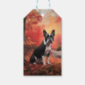 Boston Terrier in de herfst laat Herfst inspireren Cadeaulabel (Voorkant)