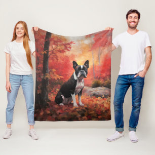 Boston Terrier in de herfst laat Herfst inspireren Fleece Deken