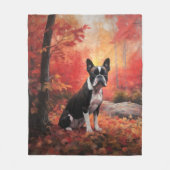 Boston Terrier in de herfst laat Herfst inspireren Fleece Deken (Voorkant)