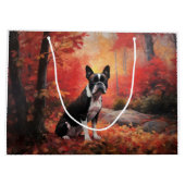 Boston Terrier in de herfst laat Herfst inspireren Groot Cadeauzakje (Achterkant)
