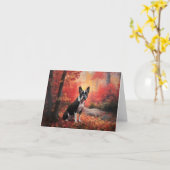 Boston Terrier in de herfst laat Herfst inspireren Kaart (Gele Bloem)