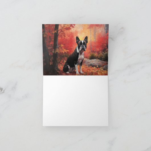 Boston Terrier in de herfst laat Herfst inspireren Kaart (Binnen)