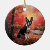Boston Terrier in de herfst laat Herfst inspireren Keramisch Ornament (Voorkant)