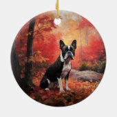 Boston Terrier in de herfst laat Herfst inspireren Keramisch Ornament (Achterkant)