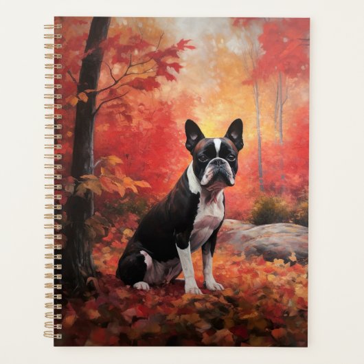 Boston Terrier in de herfst laat Herfst inspireren Planner (Voorkant)