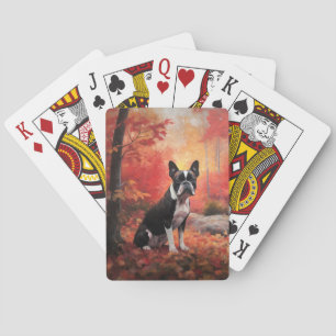 Boston Terrier in de herfst laat Herfst inspireren Pokerkaarten