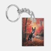 Boston Terrier in de herfst laat Herfst inspireren Sleutelhanger (Voorkant Links)