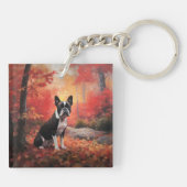 Boston Terrier in de herfst laat Herfst inspireren Sleutelhanger (Achterkant)