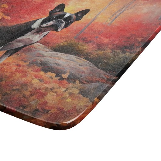 Boston Terrier in de herfst laat Herfst inspireren Snijplank (Hoek)