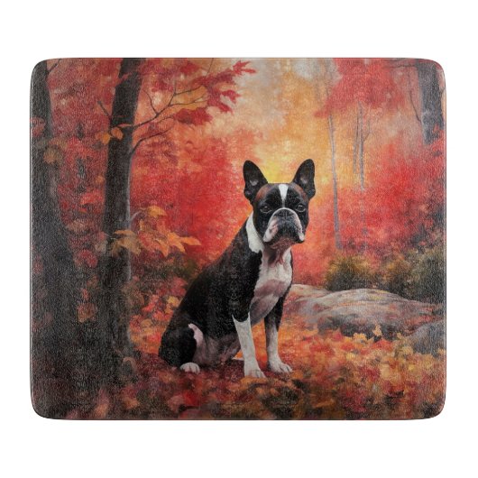 Boston Terrier in de herfst laat Herfst inspireren Snijplank (Voorkant)