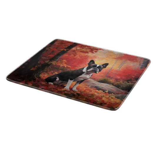 Boston Terrier in de herfst laat Herfst inspireren Snijplank (Hoek)