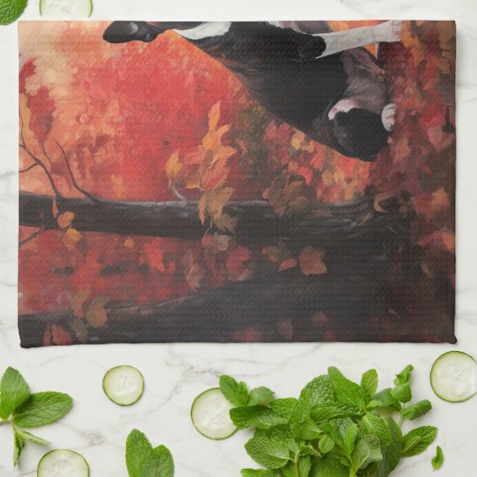 Boston Terrier in de herfst laat Herfst inspireren Theedoek (Gevouwen)