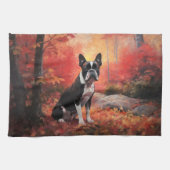 Boston Terrier in de herfst laat Herfst inspireren Theedoek (Horizontaal)