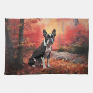 Boston Terrier in de herfst laat Herfst inspireren Theedoek