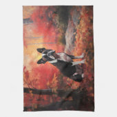 Boston Terrier in de herfst laat Herfst inspireren Theedoek (Verticaal)