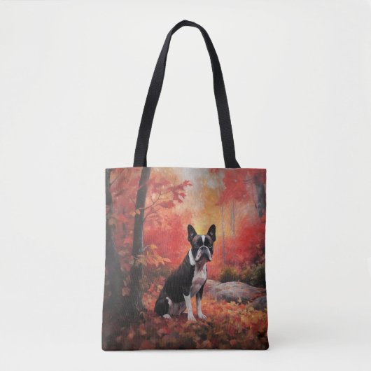 Boston Terrier in de herfst laat Herfst inspireren Tote Bag (Voorkant)