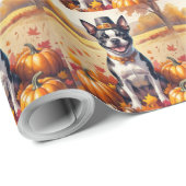 Boston Terrier in de herfst verlaat Thanksgiving k Cadeaupapier (Rol Hoek)