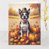 Boston Terrier in de herfst verlaat Thanksgiving k Kaart (Gele Bloem)