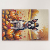 Boston Terrier in de herfst verlaat Thanksgiving k Legpuzzel (Horizontaal)