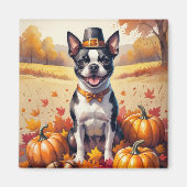 Boston Terrier in de herfst verlaat Thanksgiving k Magneet (Voorkant)