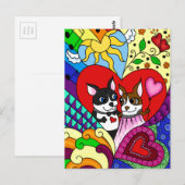 Boston Terrier in Doodle Pattern  Briefkaart (Voorkant / Achterkant)