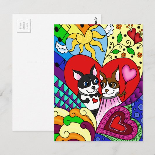 Boston Terrier in Doodle Pattern Briefkaart (Voorkant / Achterkant)