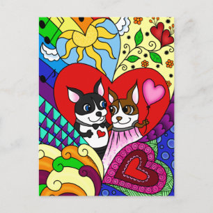 Boston Terrier in Doodle Pattern  Briefkaart