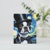 Boston Terrier in een Tophat Van Gogh Briefkaart (Staand voorkant)