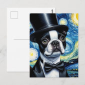 Boston Terrier in een Tophat Van Gogh Briefkaart (Voorkant / Achterkant)