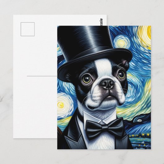 Boston Terrier in een Tophat Van Gogh Briefkaart (Voorkant / Achterkant)