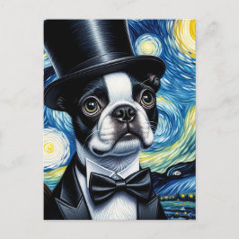Boston Terrier in een Tophat Van Gogh Briefkaart