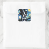 Boston Terrier in een Tophat Van Gogh Vierkante Sticker (Tas)