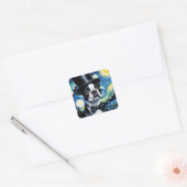 Boston Terrier in een Tophat Van Gogh Vierkante Sticker (Envelop)