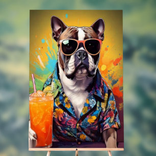 Boston Terrier in Hawaiaans Hemd Tropische Pop Art Acryl Bord