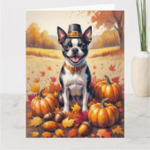 Boston Terrier in herfstbladeren Thanksgiving kuns Kaart (Voorkant)