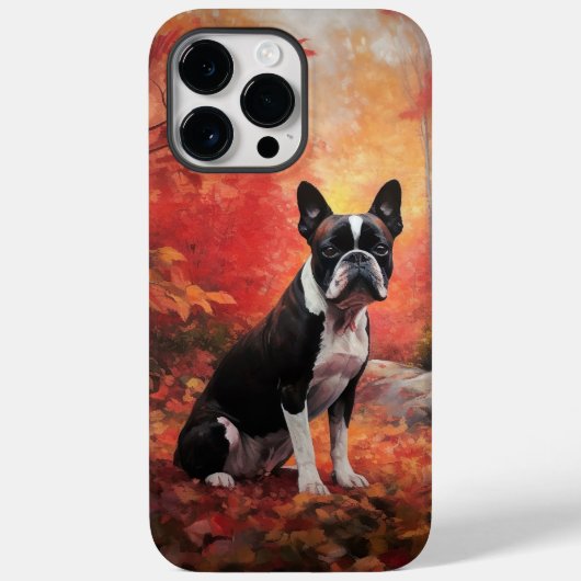 Boston Terrier in herfstbladeren val inspireert Case-Mate iPhone Case (Achterkant)