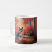 Boston Terrier in herfstbladeren val inspireert Koffiemok (Voorkant links)