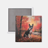 Boston Terrier in Herfstbladeren val inspireert Magneet (Voorkant / Achterkant)