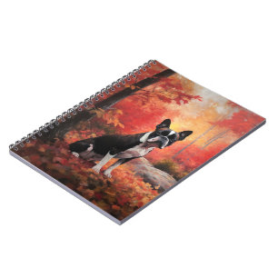 Boston Terrier in Herfstbladeren val inspireert Notitieboek