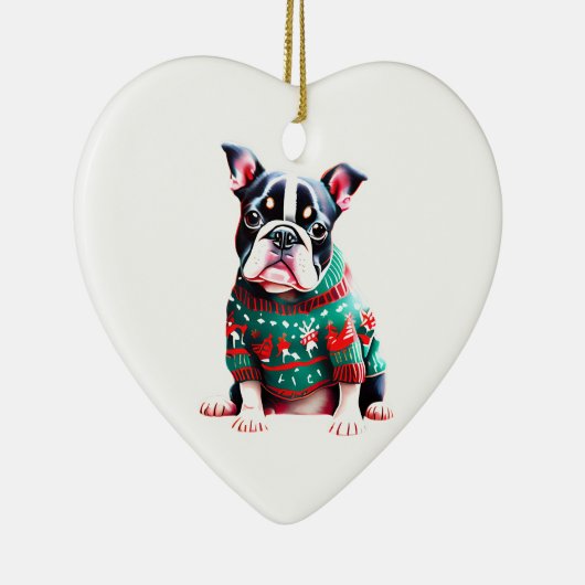 Boston Terrier in Kersttrui Keramisch Ornament (Rechts)