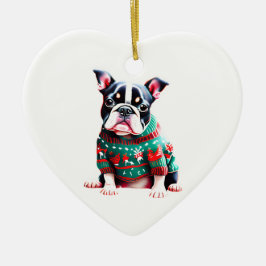 Boston Terrier in Kersttrui Keramisch Ornament