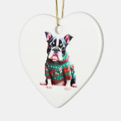 Boston Terrier in Kersttrui Keramisch Ornament (Links)