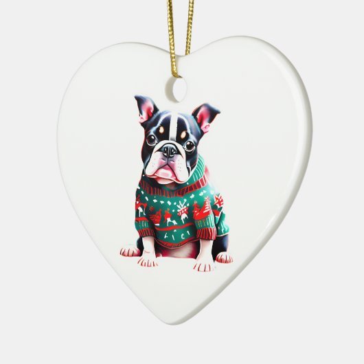 Boston Terrier in Kersttrui Keramisch Ornament (Links)